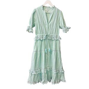 Allison New York Mint Green Crochet Eyelet Tiered Cotton Midi Dress size M